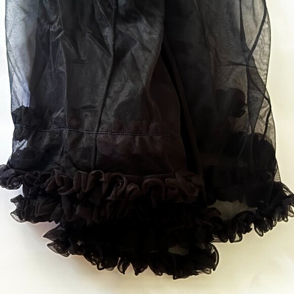 70s 80s Vintage Sheer Black Peignoir Robe with Ruffle Hem | Goth Dark Romance - Picture 7 of 8